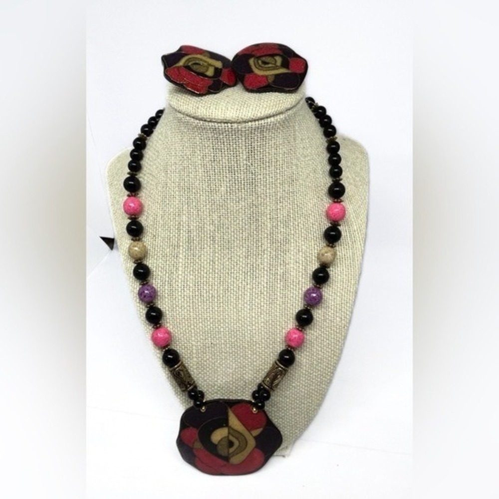 Big Chunky Flower‎ Hippie HOBO Necklace and matching earrings 2PC Set Bohemian